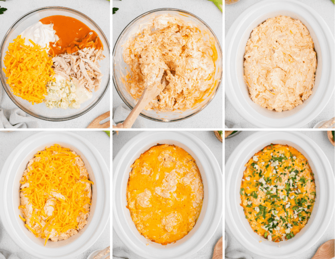 step by step how to make buffalo chicken dip in the crockpot