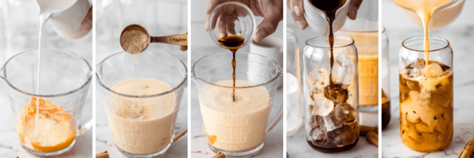 step by step photos of how to make iced pumpkin spice lattes
