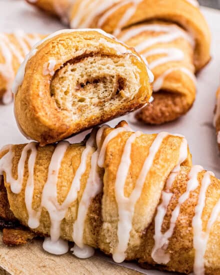 Buttery and flaky crescent roll dough, spread with a cinnamon brown sugar butter, then rolled up and baked until perfectly golden brown and drizzled with a sweet glaze. They're the perfect easy breakfast or brunch idea that comes together in no time, and are loved by everyone!