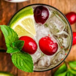 overhead view of a cranberry mojito