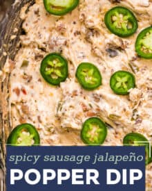 This easy game day appetizer combines the flavors of jalapeño poppers and spicy sausage in a creamy dip made in the slow cooker or oven. Perfect for any party, serve it up with chips and watch everyone go back for seconds!