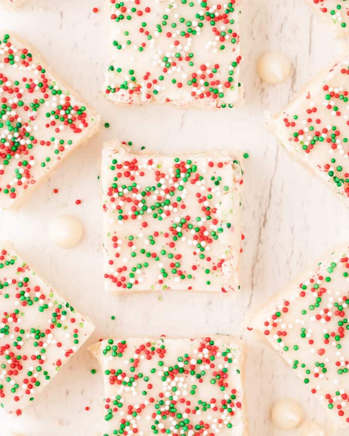 squares of fudge on white wood