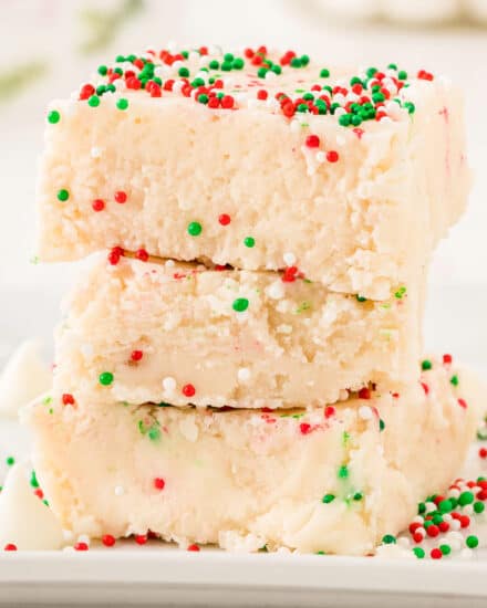 This easy no-bake treat is perfect for the holidays! Made with simple ingredients, this sugar cookie fudge recipe can be customized to any holiday or event, and freezes well for longer storage!