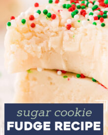 This easy no-bake treat is perfect for the holidays! Made with simple ingredients, this sugar cookie fudge recipe can be customized to any holiday or event, and freezes well for longer storage!