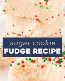 This easy no-bake treat is perfect for the holidays! Made with simple ingredients, this sugar cookie fudge recipe can be customized to any holiday or event, and freezes well for longer storage!