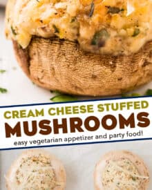 These Cream Cheese Stuffed Mushrooms are the ultimate party appetizer! Stuffed with a creamy vegetarian filling, then baked until deliciously golden, every bite is a flavor explosion. They can even be assembled and prepped ahead of time!