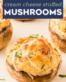 These Cream Cheese Stuffed Mushrooms are the ultimate party appetizer! Stuffed with a creamy vegetarian filling, then baked until deliciously golden, every bite is a flavor explosion. They can even be assembled and prepped ahead of time!