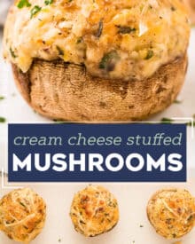 These Cream Cheese Stuffed Mushrooms are the ultimate party appetizer! Stuffed with a creamy vegetarian filling, then baked until deliciously golden, every bite is a flavor explosion. They can even be assembled and prepped ahead of time!