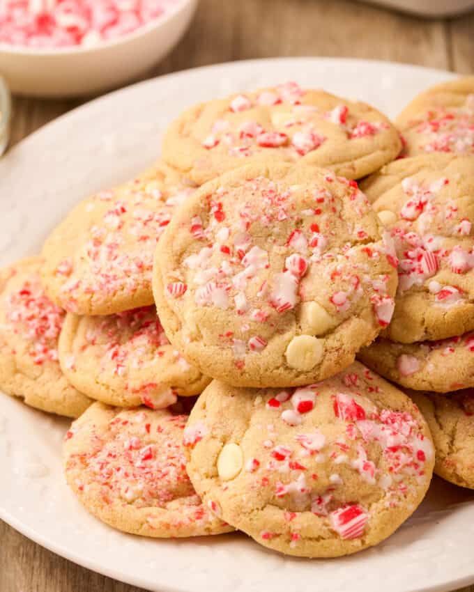 pile of peppermint cookies on white plate