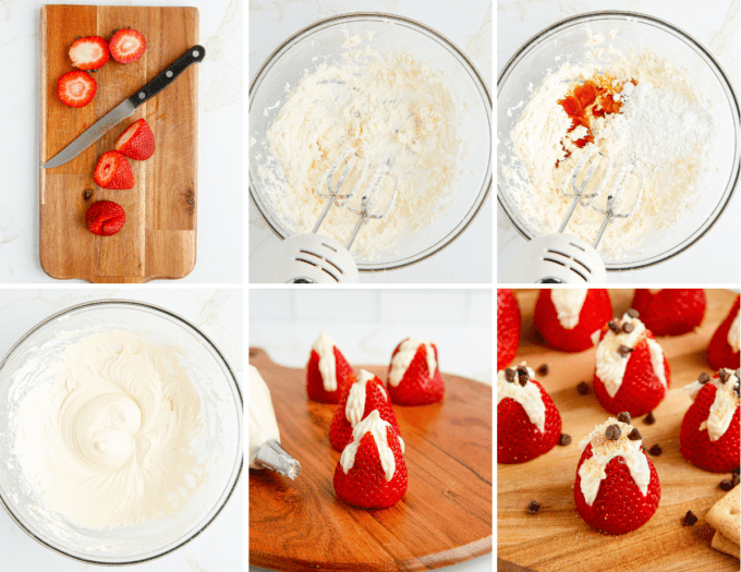 step by step photos of how to make cheesecake stuffed strawberries