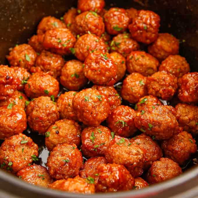 honey buffalo meatballs in the slow cooker