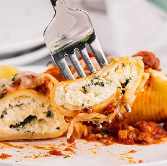 forkful of lasagna stuffed shells