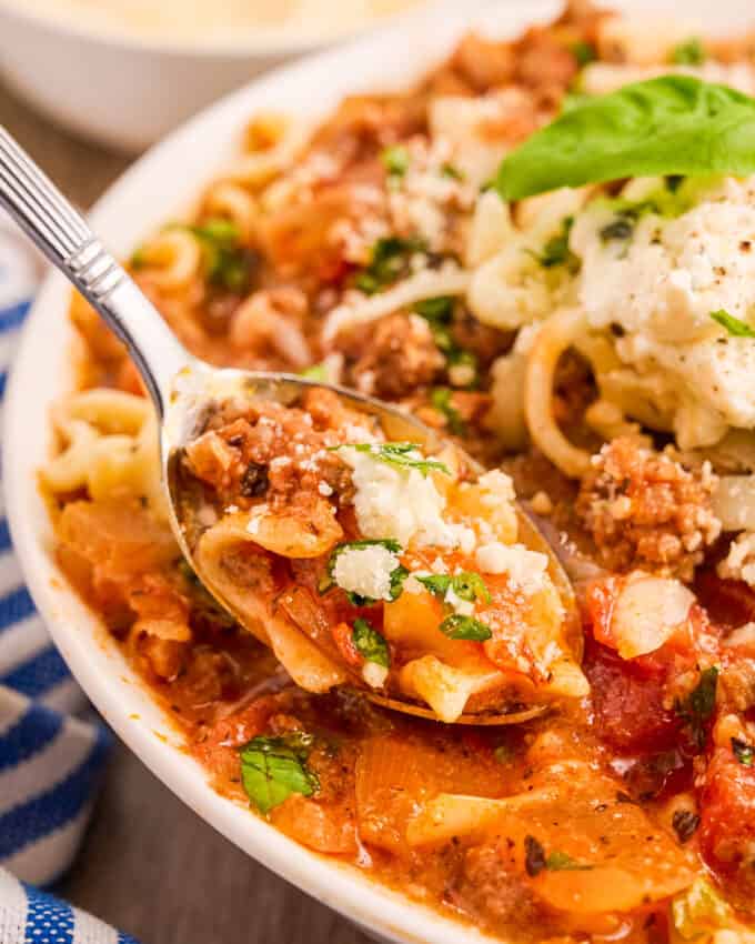 a spoonful of lasagna soup