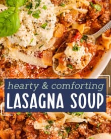 This Lasagna Soup has all the classic lasagna flavors, with none of the layering and extra work. This hearty and easy to make soup is ready quickly, so it's perfect for a busy weeknight dinner! Plus, stovetop, Instant Pot, and slow cooker directions!