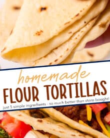 Soft, pliable, and sturdy, these Homemade Flour Tortillas are made from just 5 simple pantry ingredients (and no yeast - so no rising time!). So much better than store-bought, they're also make-ahead and freezer-friendly!