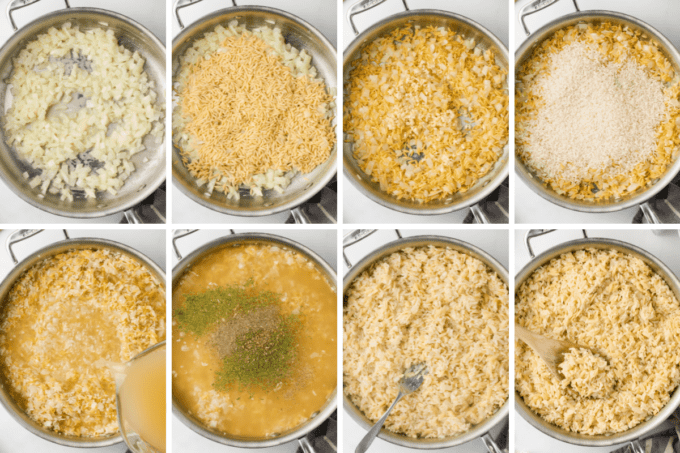 step by step photos of how to make cheesy rice pilaf