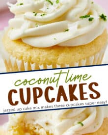 These coconut cupcakes are the perfect blend of fluffy, soft, and moist! They're topped off with a mouthwatering lime cream cheese frosting, and absolutely perfect for any summer celebrations! Garnish with lime zest and coconut, or decorate with holiday colors.