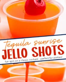 Sweet and fruity, these Tequila Sunrise Jello Shots are a fun way to enjoy a classic summer cocktail... in Jello shot form! Perfect for any summer party, you'll love how easy these are to make, with only 5 ingredients.