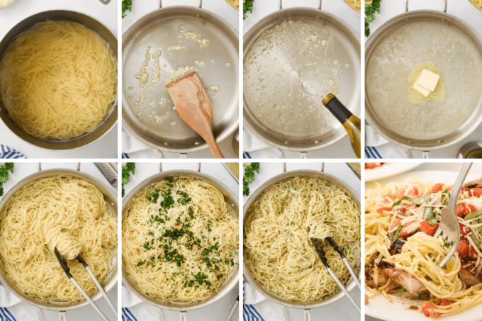 step by step photos of how to make white wine pasta to go with bruschetta chicken