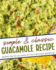 Don't reach for that container of pre-made guacamole, mix up this easy and classic guacamole recipe in no time! Made with simple ingredients, this dip comes together quickly and is a party staple. Put out a bowl with some chips, and watch it disappear!