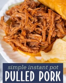 This instant pot pulled pork is succulent and tender, and goes perfectly with your favorite bbq sauce! Made with a savory and sweet spice rub, this pulled pork is perfect for a crowd, fantastic on a bun, and so much more.