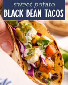 These spiced sweet potato and black bean tacos are topped with an incredible honey lime crema, and are sure to make even non-vegetarians fall in love with meatless meals! #meatlessmonday
