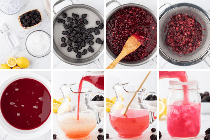 step by step photos of how to make blackberry lemonade.
