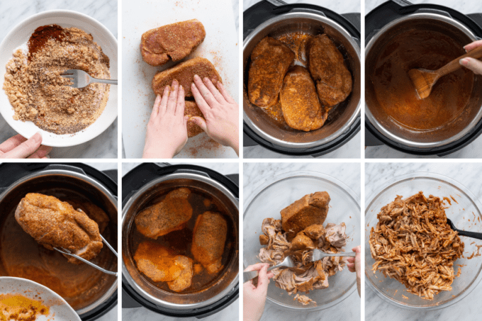 step by step photos of how to make pulled pork in an instant pot.