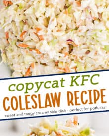 This simple Copycat KFC Coleslaw Recipe is made with crisp cabbage and carrots in a creamy, sweet and tangy buttermilk dressing! Perfect to make ahead, bring to a cookout as a side dish, or on top of a bbq sandwich!
