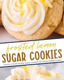 These lemon sugar cookies are soft and tender, topped with a silky lemon buttercream and sprinkled with lemon zest. They're the perfect summer dessert!