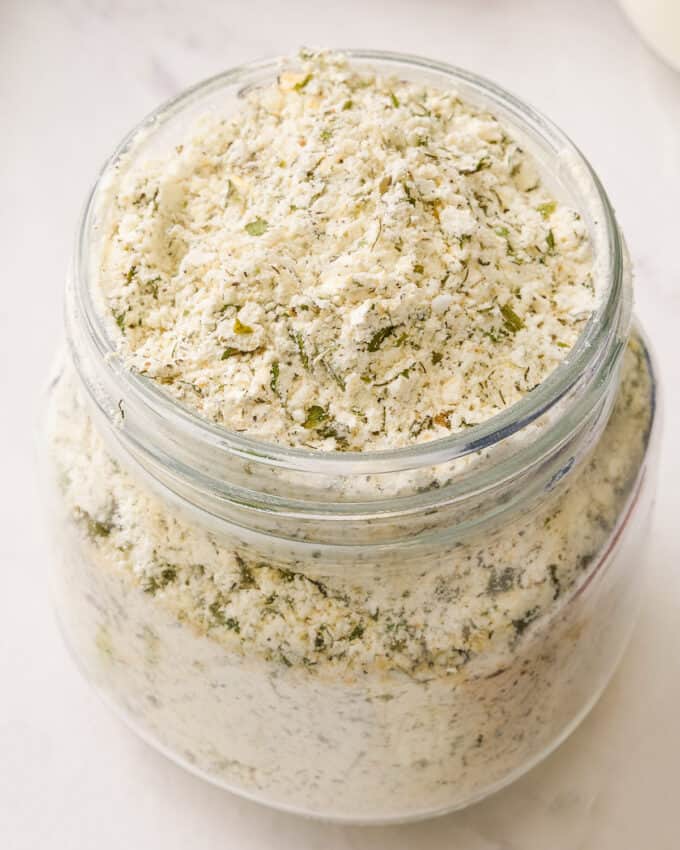 dried ranch seasoning mix in a glass jar.