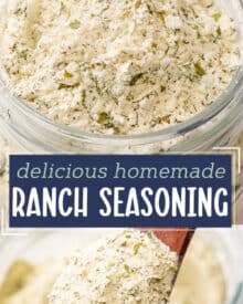 Get ready to toss that packet! This homemade ranch seasoning is made with pantry ingredients, and is great in dips, dressings, on chicken, veggies, potatoes and more! Plus, you'll know exactly what's in the seasoning mix, and can feel better about what you're eating.