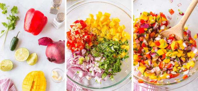 step by step photos of how to make mango salsa.