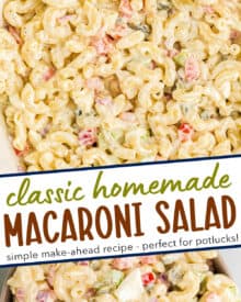 Creamy, tangy, and a little sweet, this macaroni salad is the cold side dish your cookout/potluck needs this summer! It's a great base recipe to tweak until it's just right for you and your tastes!