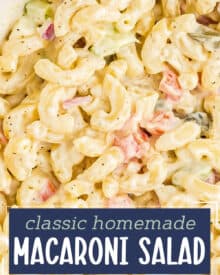 Creamy, tangy, and a little sweet, this macaroni salad is the cold side dish your cookout/potluck needs this summer! It's a great base recipe to tweak until it's just right for you and your tastes!