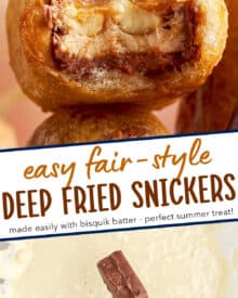 Deep-fried snickers are a classic American fair food, and they're easy to make at home. Just grab 5 simple ingredients, and you'll be on your way to a deliciously gooey treat!