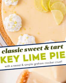 Key lime pie is the perfect blend of sweet and tart! Made with a cool and refreshing creamy key lime filling inside a buttery graham cracker crust, this dessert is incredibly easy and fun to make.