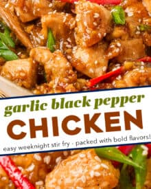 Tender chicken pieces are stir-fried and tossed in a deliciously sticky, savory, and slightly sweet sauce that perfectly coats the chicken! Made in one skillet, and ready in about 30 minutes, it’s the ultimate weeknight dinner idea. Skip the takeout and make your own!