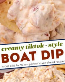 This creamy party-ready boat dip is a fun twist on the TikTok classic. You'll only need a handful of ingredients and no fancy tools, and you'll have a cool, creamy, and ultra-flavorful ranch dip that is perfect for any party, or for taking to the pool, lake, or beach!