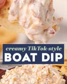 This creamy party-ready boat dip is a fun twist on the TikTok classic. You'll only need a handful of ingredients and no fancy tools, and you'll have a cool, creamy, and ultra-flavorful ranch dip that is perfect for any party, or for taking to the pool, lake, or beach!