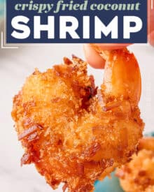 Fried coconut shrimp are made with a crunchy golden brown, slightly sweet coating, fried until perfectly crisp on the outside and juicy inside. Pair them with a spicy and sweet horseradish marmalade sauce and you'll have a mouthwatering tropical seafood dinner or appetizer!