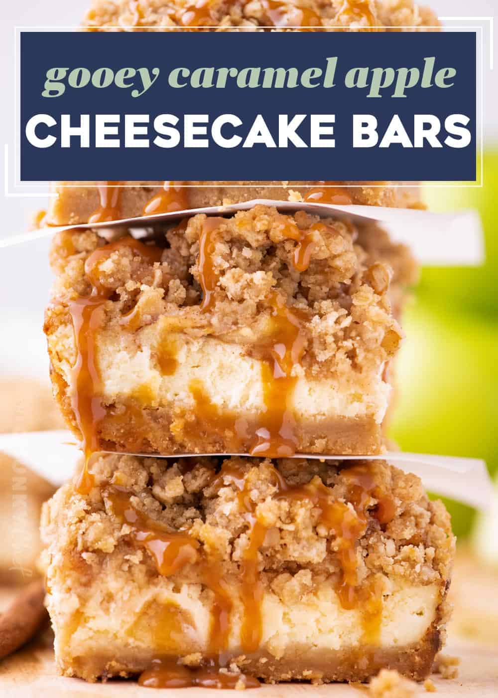 Caramel Apple Cheesecake Bars - The Chunky Chef