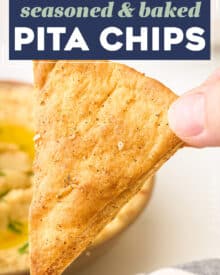 Skip the bag of thin unsatisfying pita chips from the grocery store and make your own homemade baked pita chips at home! They'll be a fraction of the price, and SO much more flavorful.