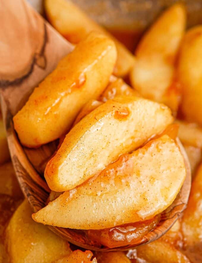 These buttery cinnamon fried apples are made easily in a skillet, and are absolutely perfect to have as a quick dessert (with a scoop of vanilla ice cream), a topping for pancakes, waffles, and more!