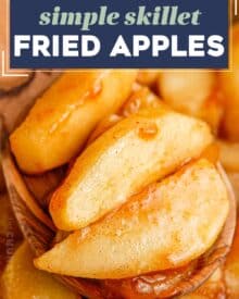 These buttery cinnamon fried apples are made easily in a skillet, and are absolutely perfect to have as a quick dessert (with a scoop of vanilla ice cream), a topping for pancakes, waffles, and more!