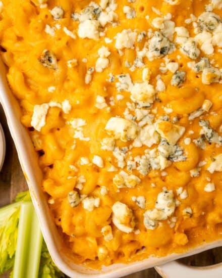 This buffalo chicken mac and cheese combines the ultra creaminess of mac and cheese, with all of your favorite flavors of buffalo chicken dip. It's the ultimate comfort food that comes together with minimal ingredients, and can easily be prepped ahead!
