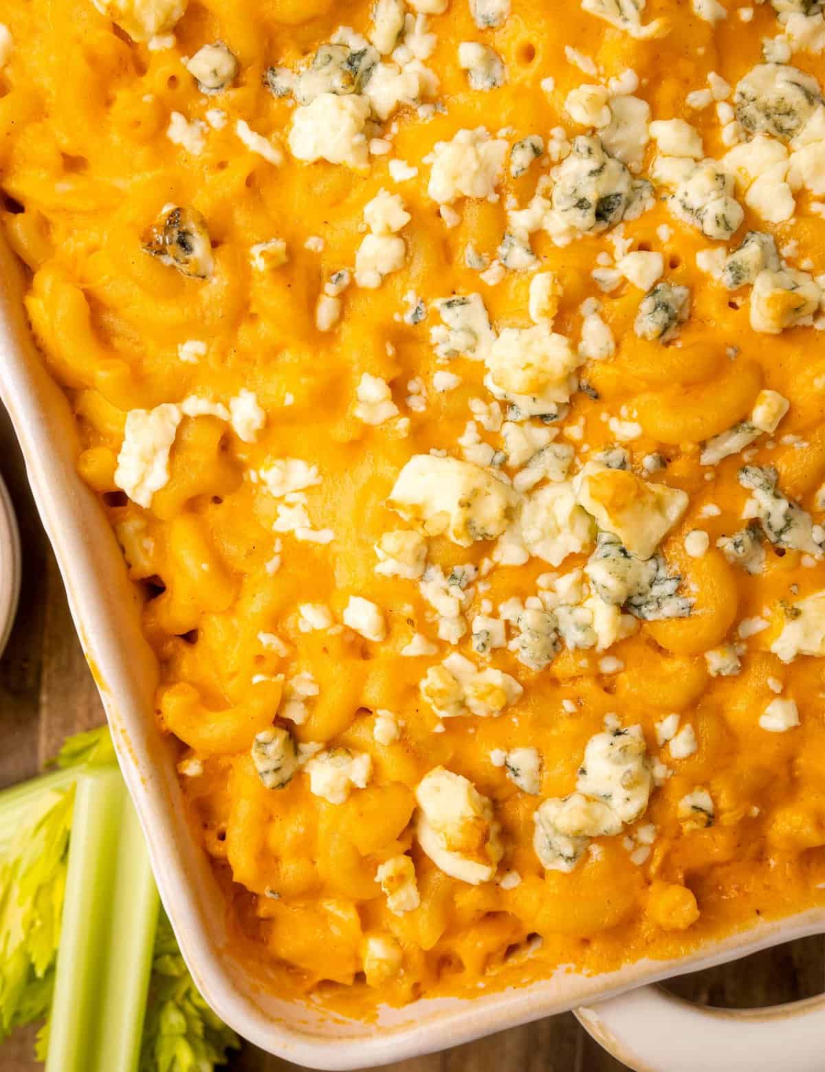 This buffalo chicken mac and cheese combines the ultra creaminess of mac and cheese, with all of your favorite flavors of buffalo chicken dip. It's the ultimate comfort food that comes together with minimal ingredients, and can easily be prepped ahead!