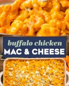 This buffalo chicken mac and cheese combines the ultra creaminess of mac and cheese, with all of your favorite flavors of buffalo chicken dip. It's the ultimate comfort food that comes together with minimal ingredients, and can easily be prepped ahead!