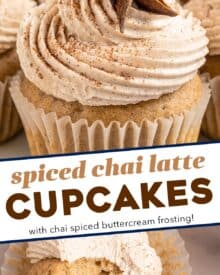 These Chai Latte Cupcakes are the perfect blend of fluffy, soft, and moist. Topped with a generous swirl of a chai-spiced buttercream frosting, they taste just like a chai latte from your favorite coffee shop, and are perfect for the Fall season!