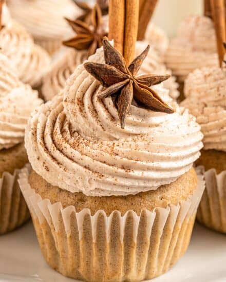 These Chai Latte Cupcakes are the perfect blend of fluffy, soft, and moist. Topped with a generous swirl of a chai-spiced buttercream frosting, they taste just like a chai latte from your favorite coffee shop, and are perfect for the Fall season!